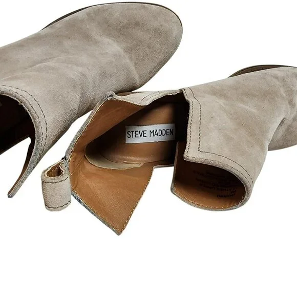 Steve Madden Sharini Taupe Suede Cutout Booties 9M 3” Block Heel Ankle Boots - Picture 8 of 11